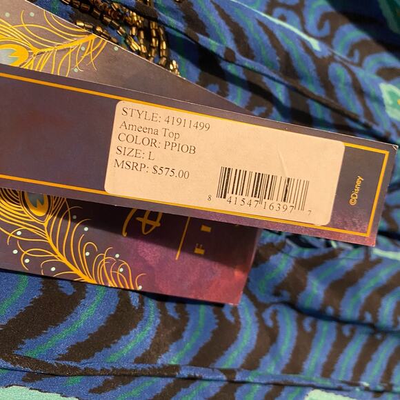 NWT Disney x Figue Women's size Large Ameena Aladdin Beaded Blue Silk Top - Picture 5 of 12